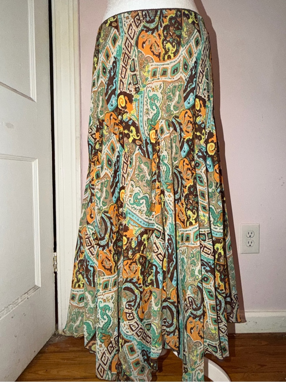 Boho Paisley Maxi Skirt in Brown & Teal